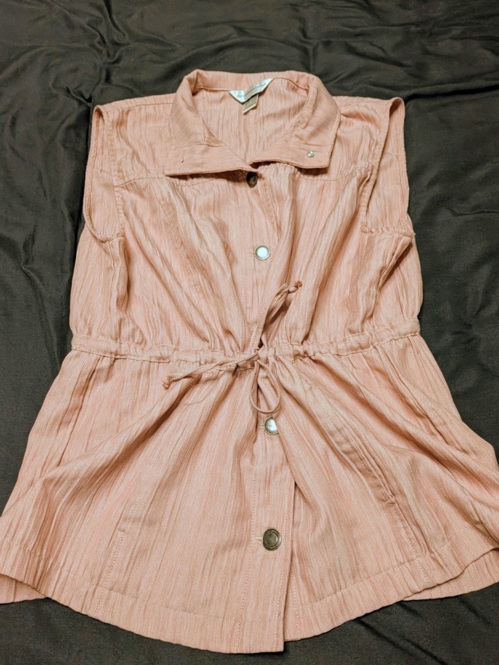 Christopher & Banks Peach Drawstring Button-Front Sleeveless Shirt